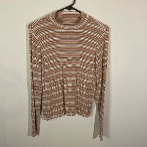 American Eagle Brown&Cream Stripe Mock Neck Soft&Sexy Long Sleeve Size L